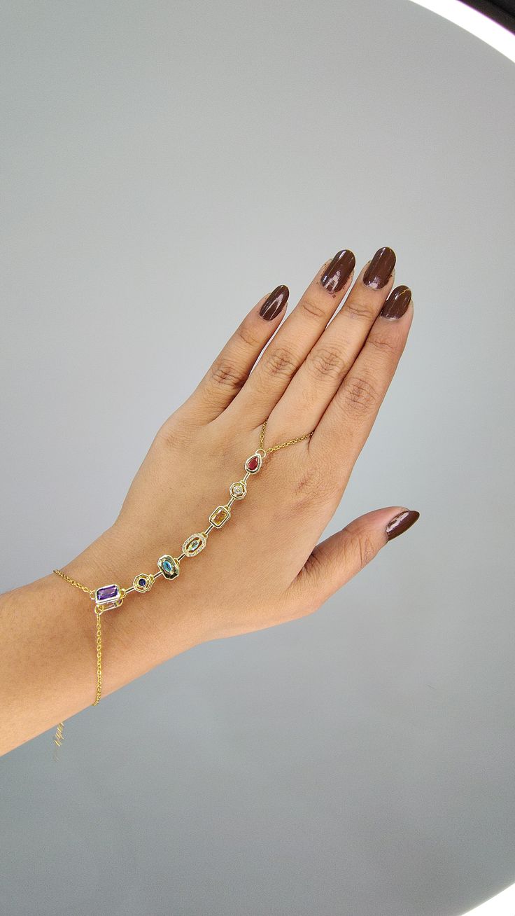 Aura Multi-Stone Hand Chain – Gold Anti-Tarnish Hand Chain