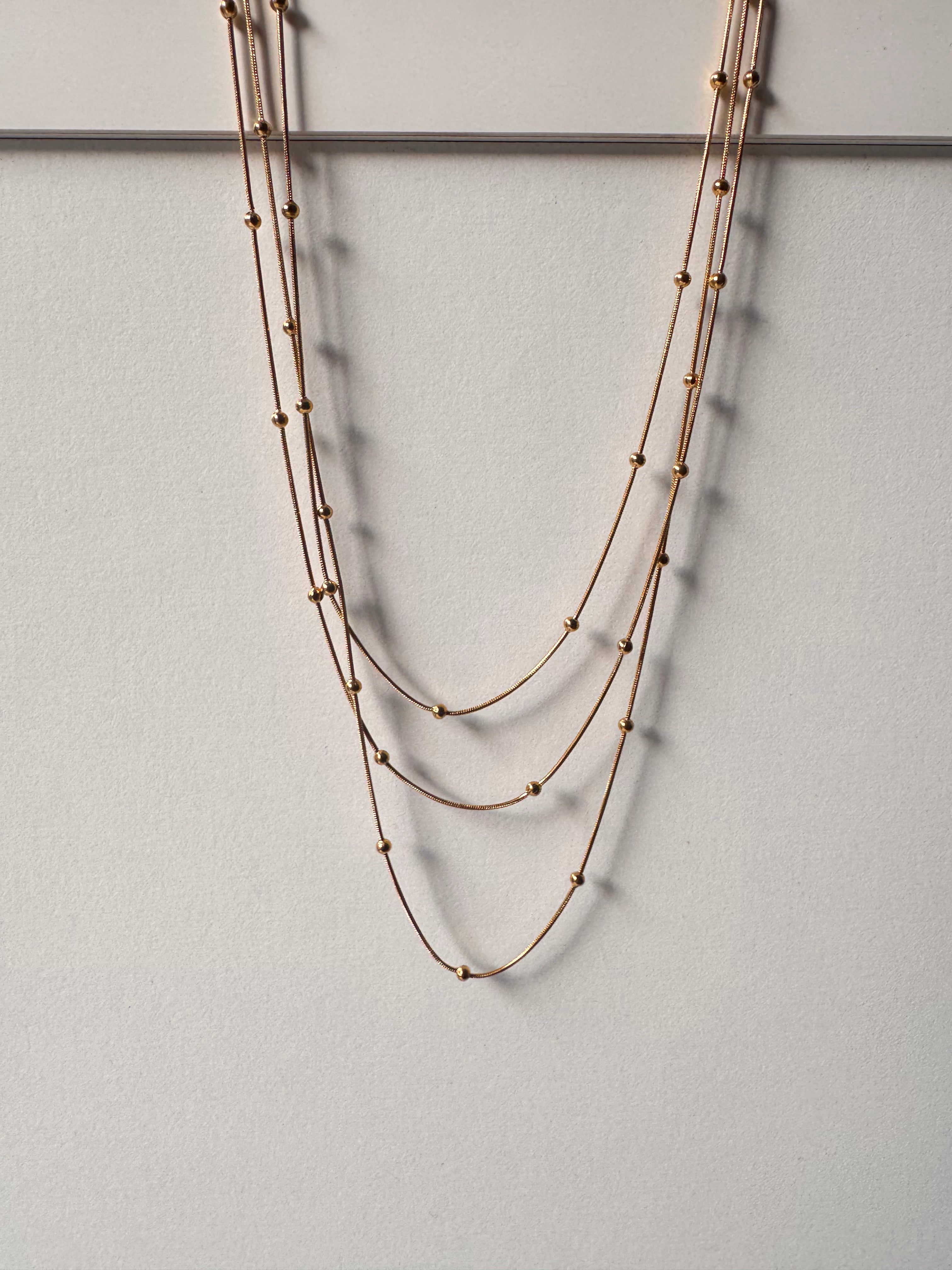 Layered Beaded Gold Chain Necklace