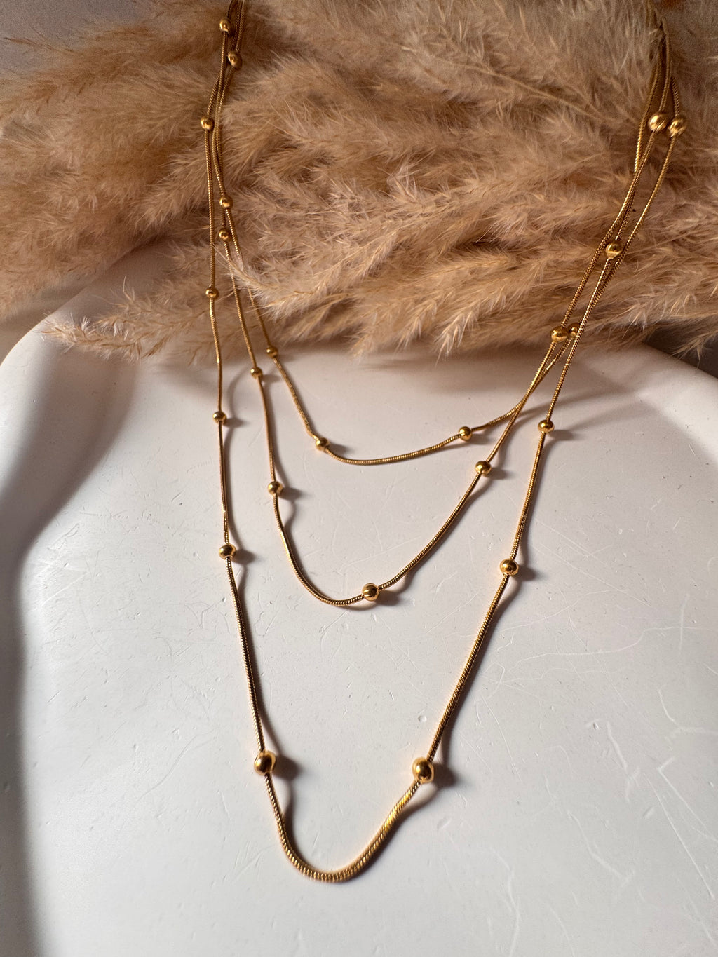 Layered Beaded Gold Chain Necklace