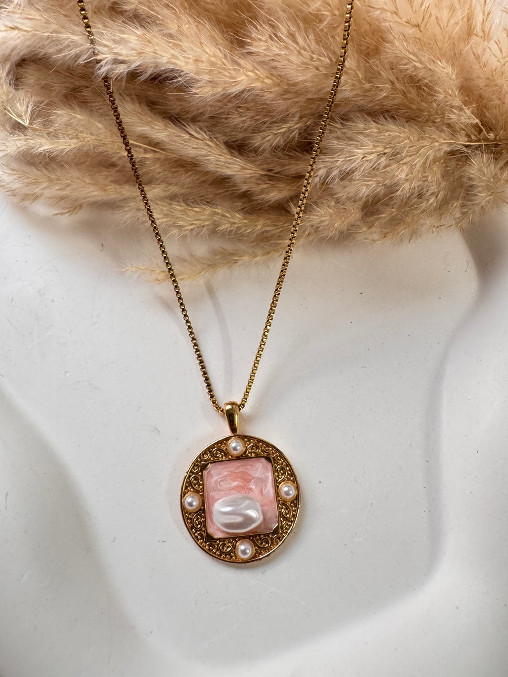 Blush Pearl Medallion Necklace