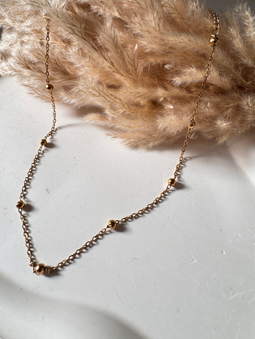 Gold Beaded Chain Necklace