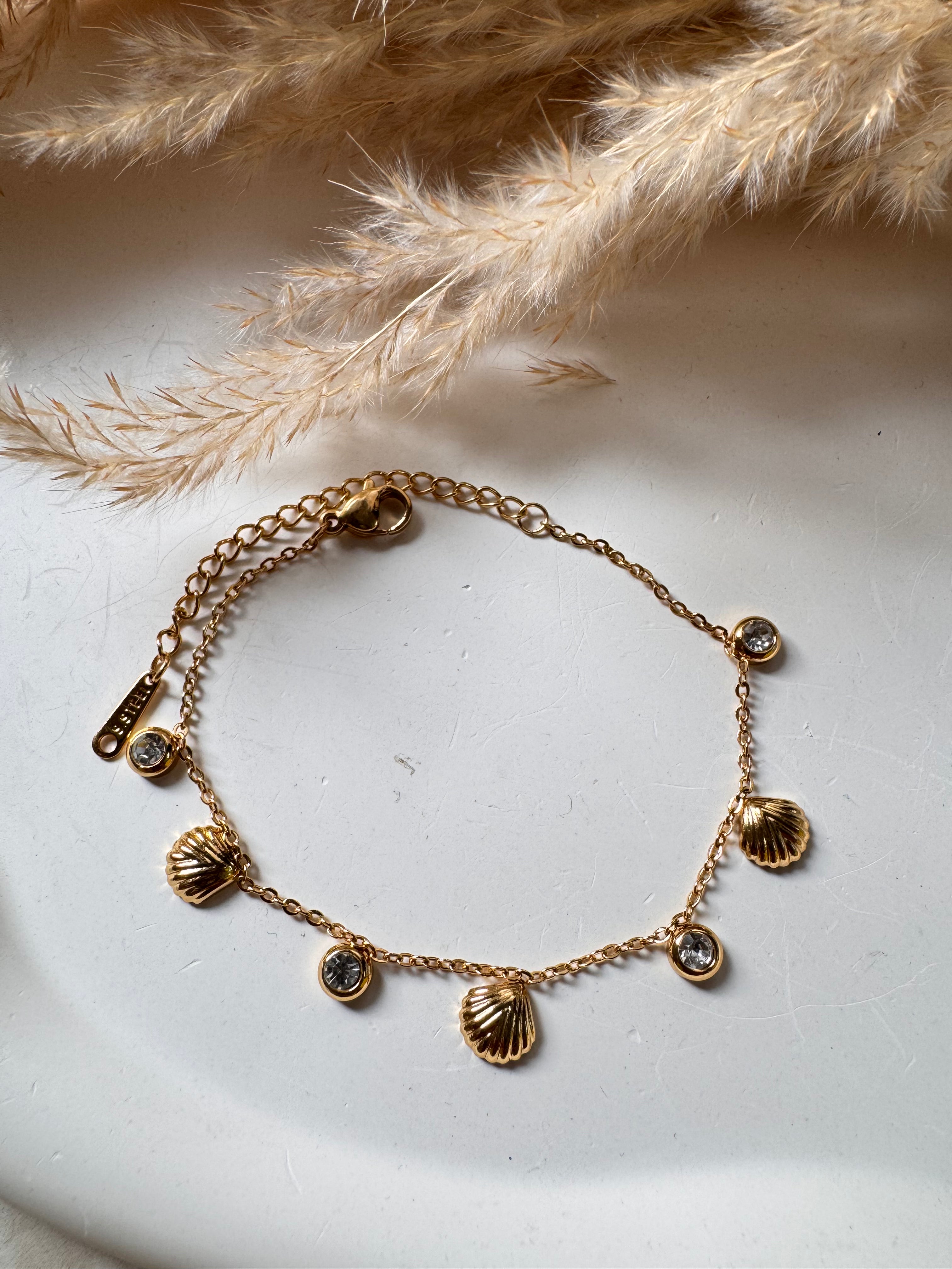 Seashell & Crystal Charm Bracelet