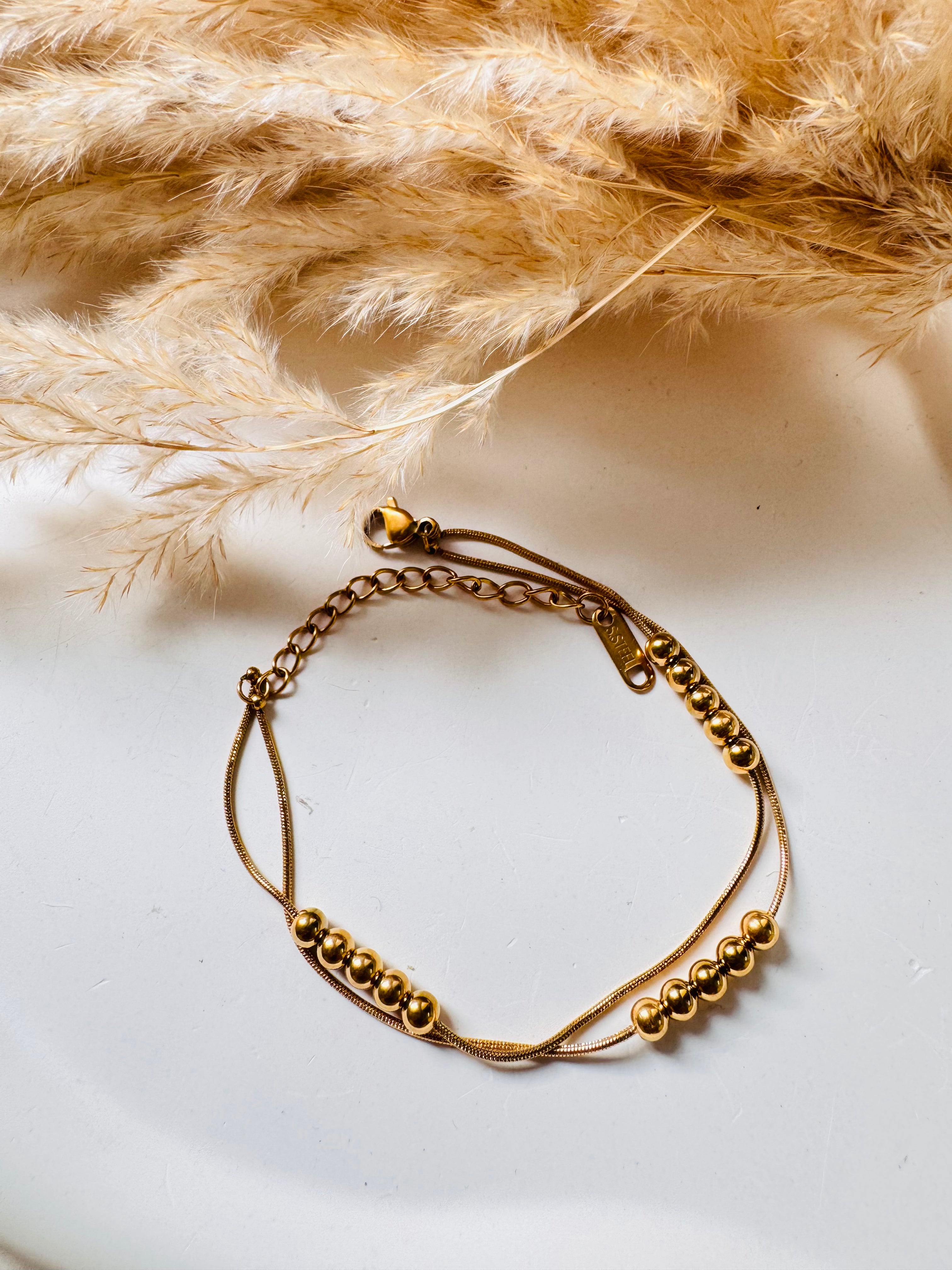 Dual-Layer Gold Bead Bracelet