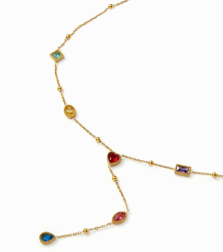 Multi-Stone Rhinestone Necklace – Gold Anti-Tarnish Y Necklace