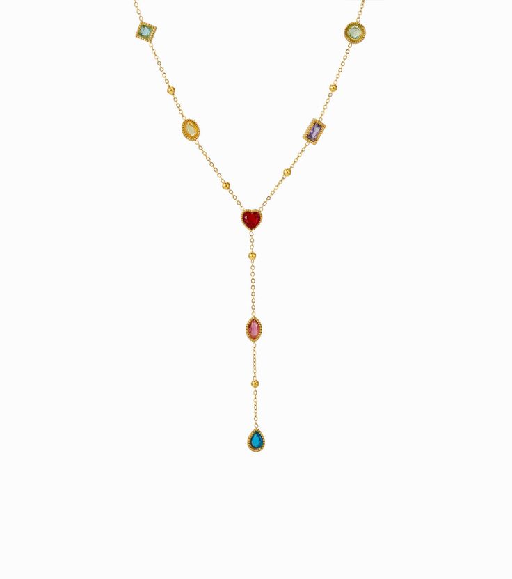 Multi-Stone Rhinestone Necklace – Gold Anti-Tarnish Y Necklace