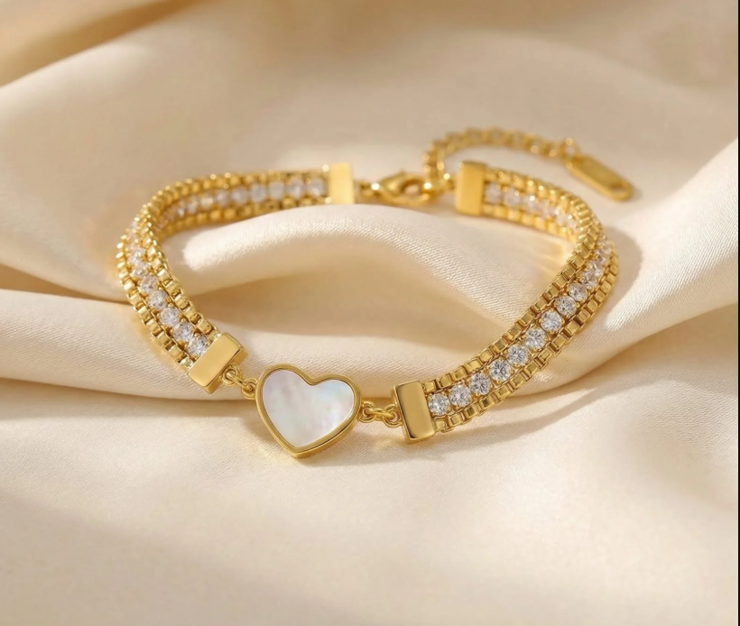 Heart & Crystal Dual Band Bracelet