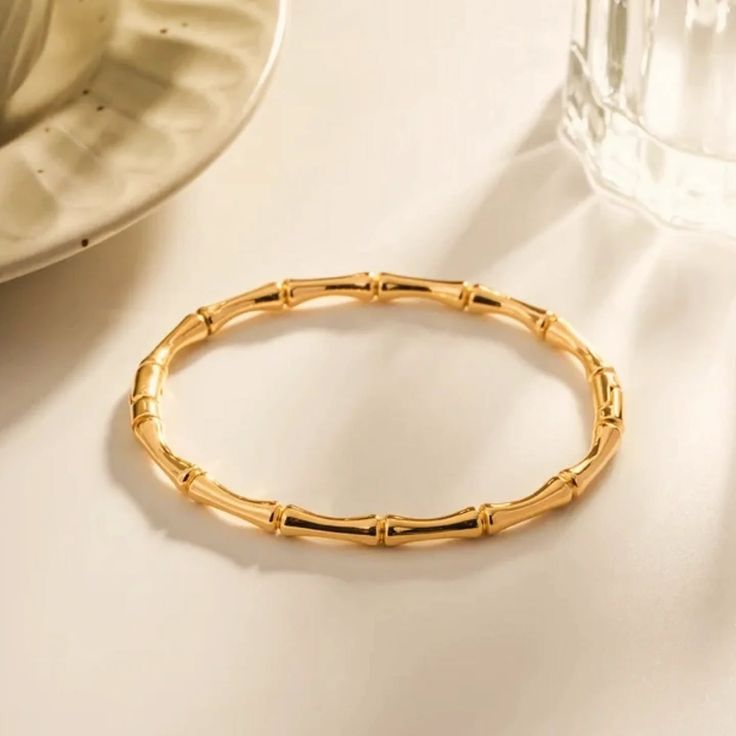 Minimalist Gold Bamboo Bangle – Sleek Stackable Bracelet