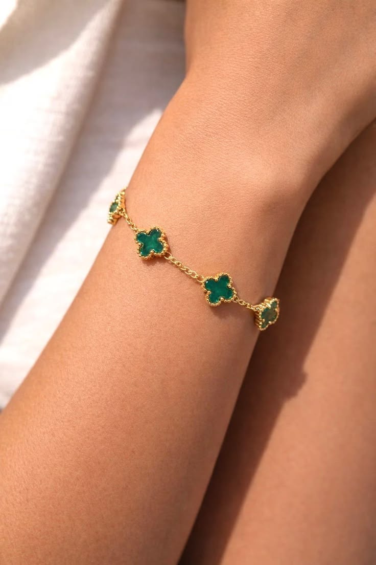 Emerald Clover Charm Bracelet