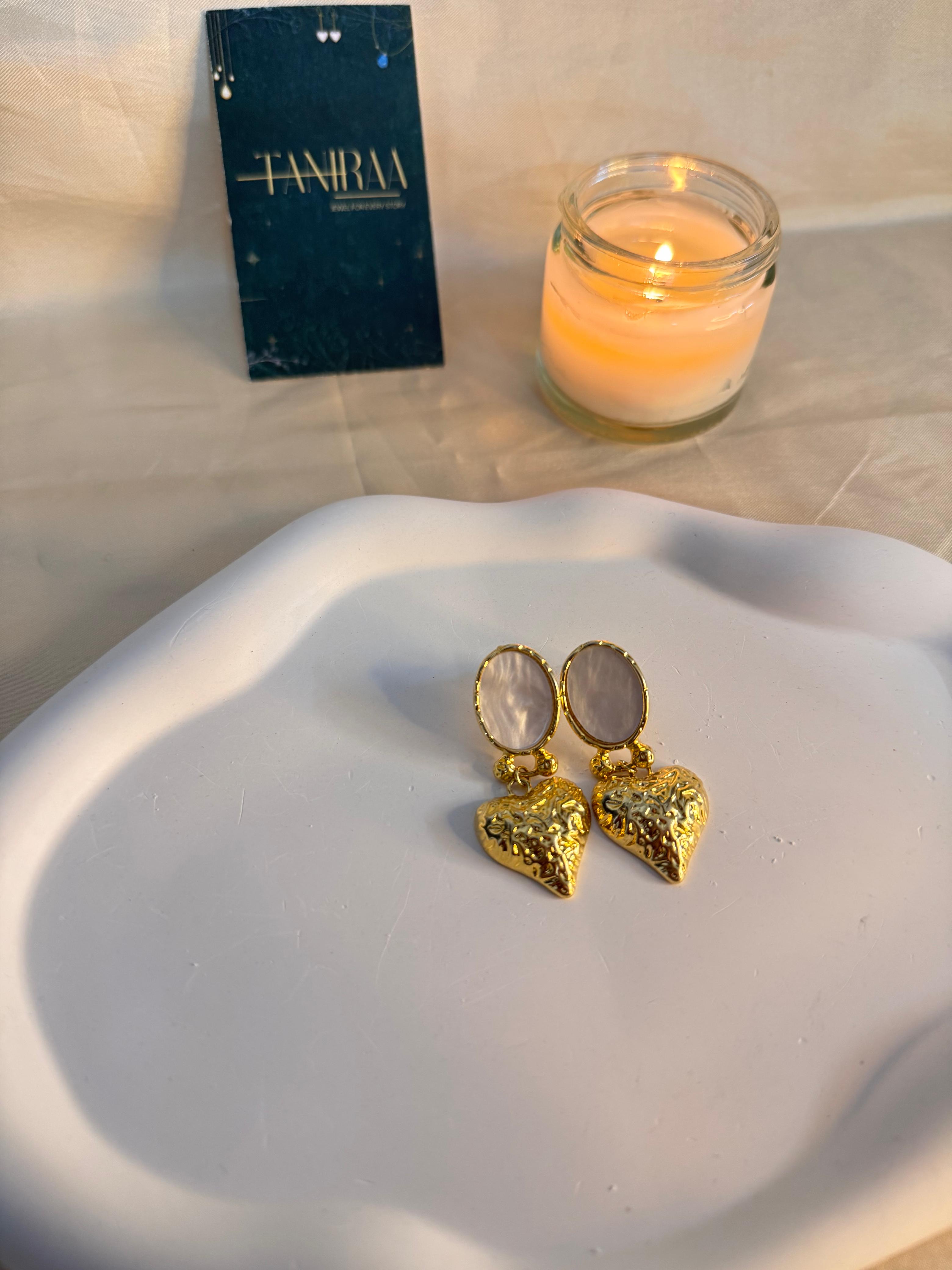 Textured Gold Heart Statement Earrings