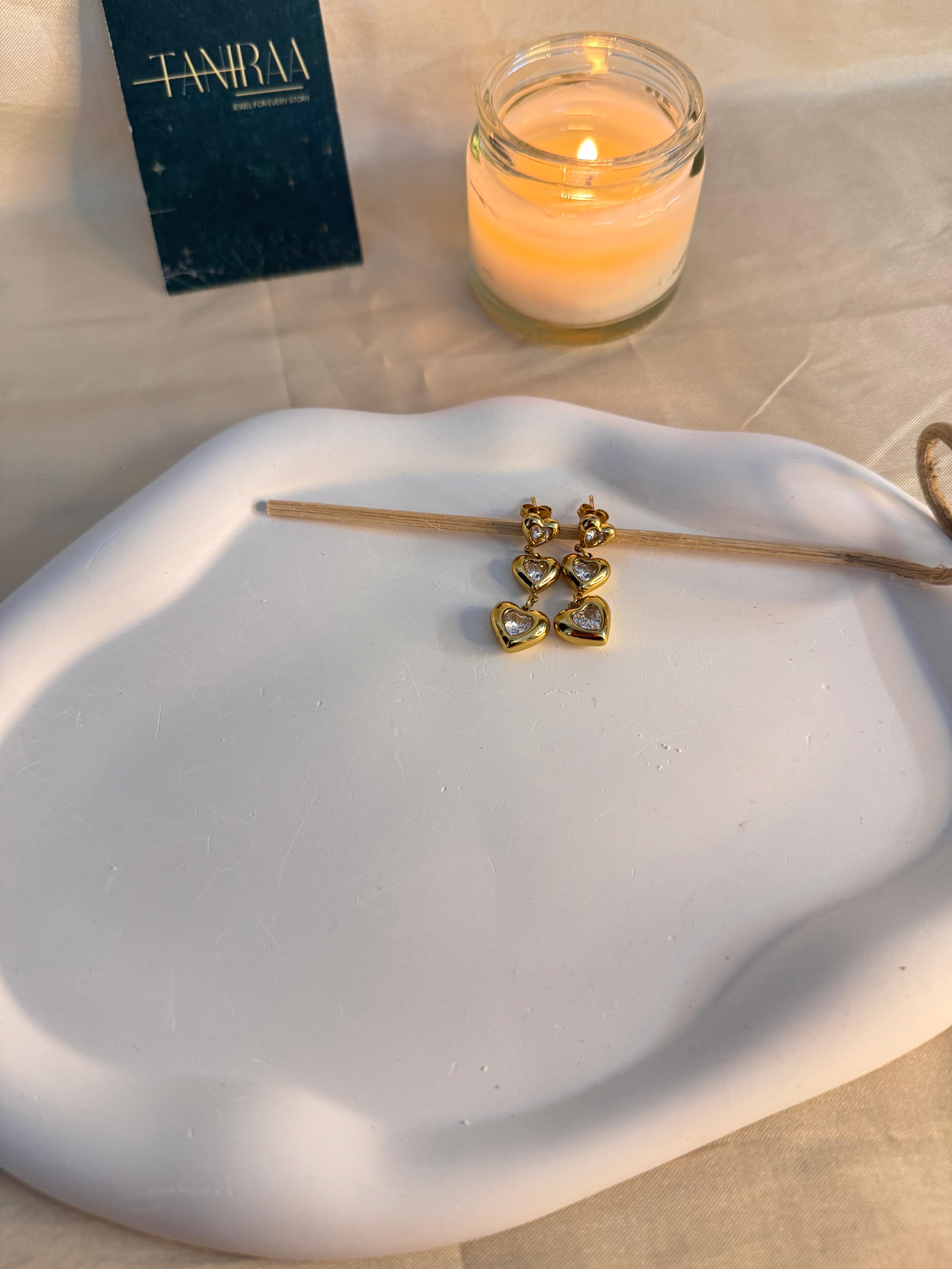 Triple Heart Gold Stud Earrings