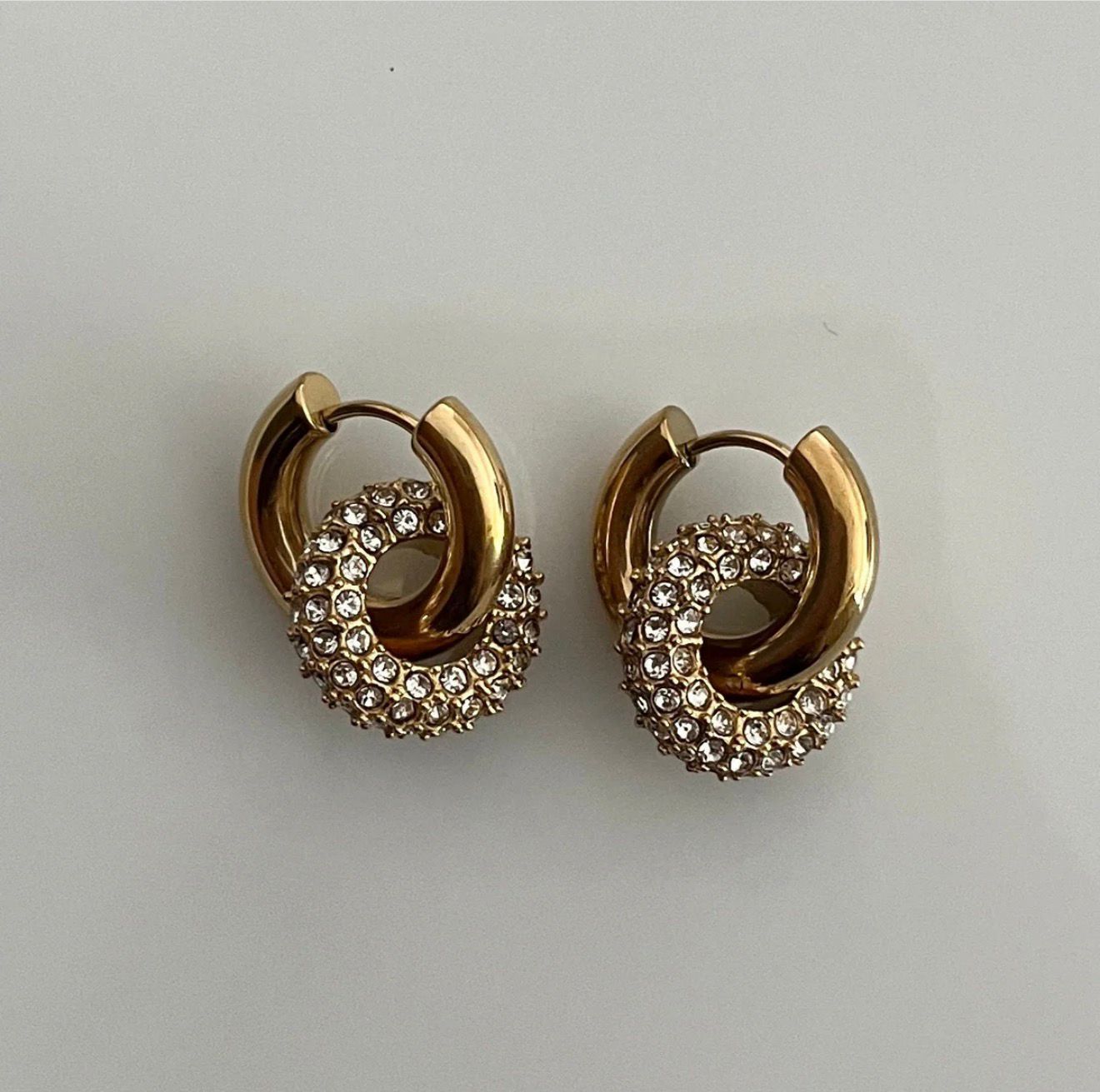 Luna Double Hoop Earrings – Gold Anti-Tarnish Crystal Statement Hoops