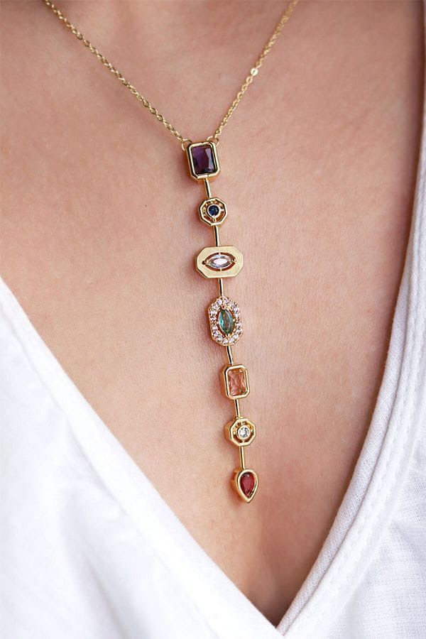Elara Minimal Drop y shaped Necklace – Gold Anti-Tarnish multicolor necklace