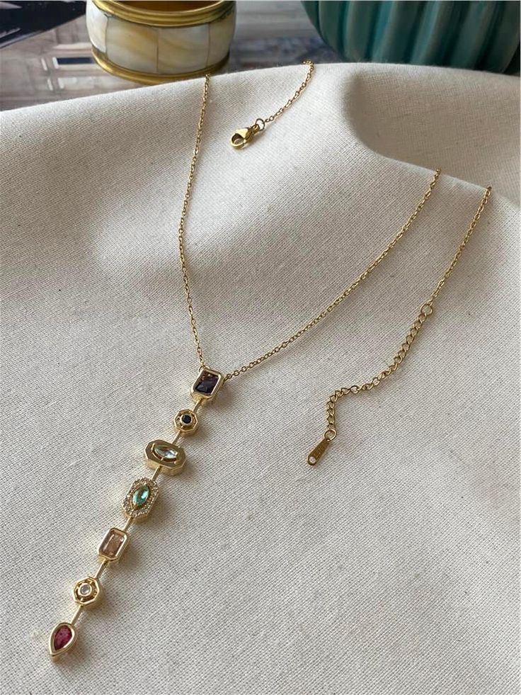 Elara Minimal Drop y shaped Necklace – Gold Anti-Tarnish multicolor necklace