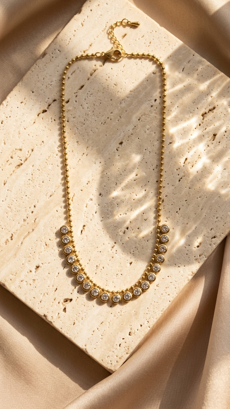 Gold Crystal Tennis Necklace