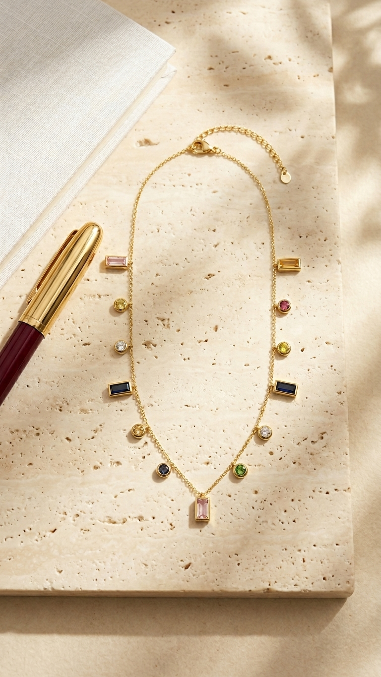 Minimal Gold Multi-Stone Pendant Necklace