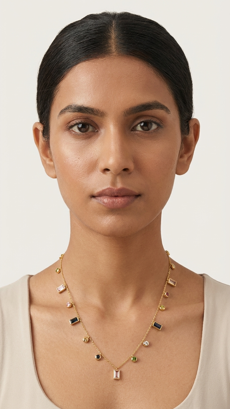 Minimal Gold Multi-Stone Pendant Necklace