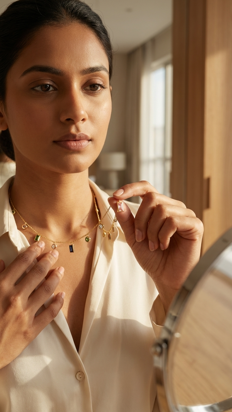 Minimal Gold Multi-Stone Pendant Necklace