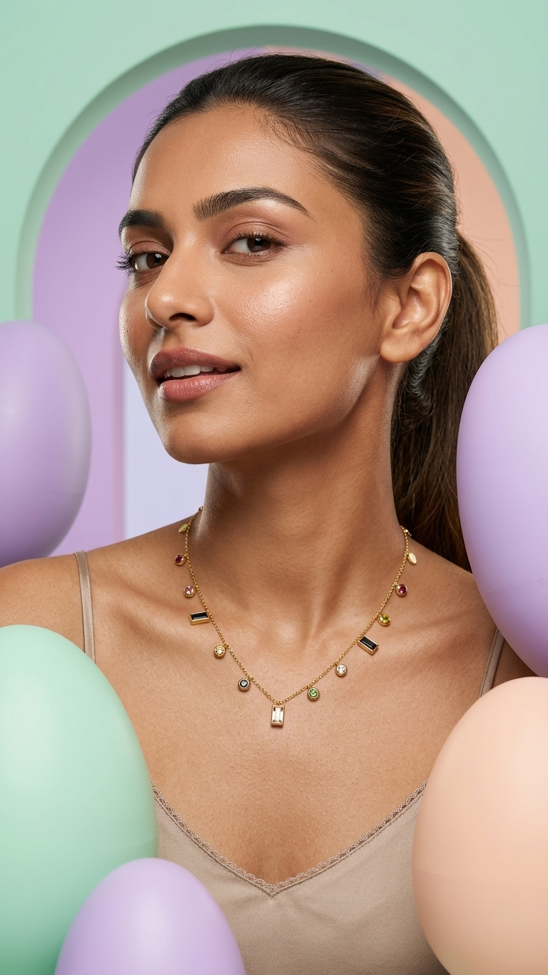 Minimal Gold Multi-Stone Pendant Necklace