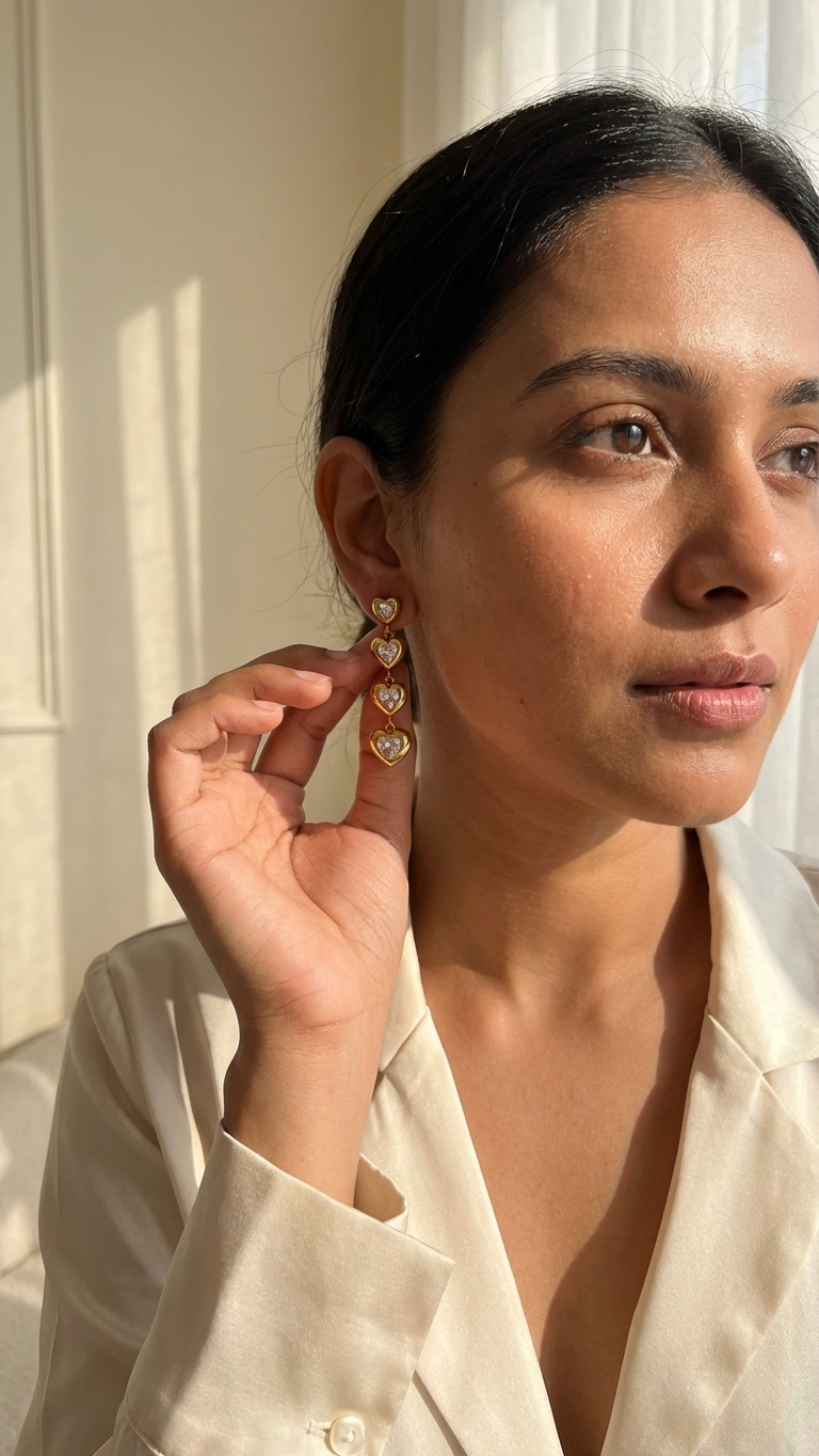 Triple Heart Gold Stud Earrings