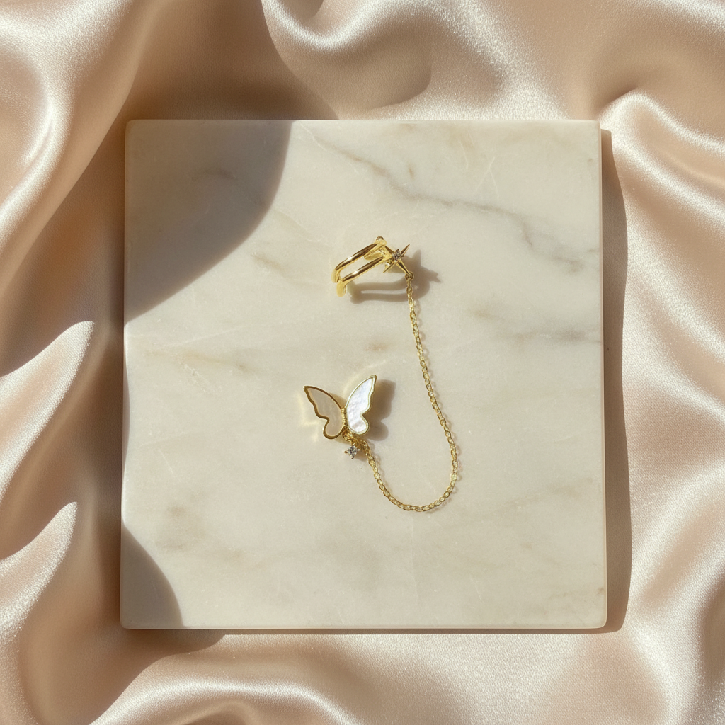 Butterfly Gold Ear Cuff with Chain