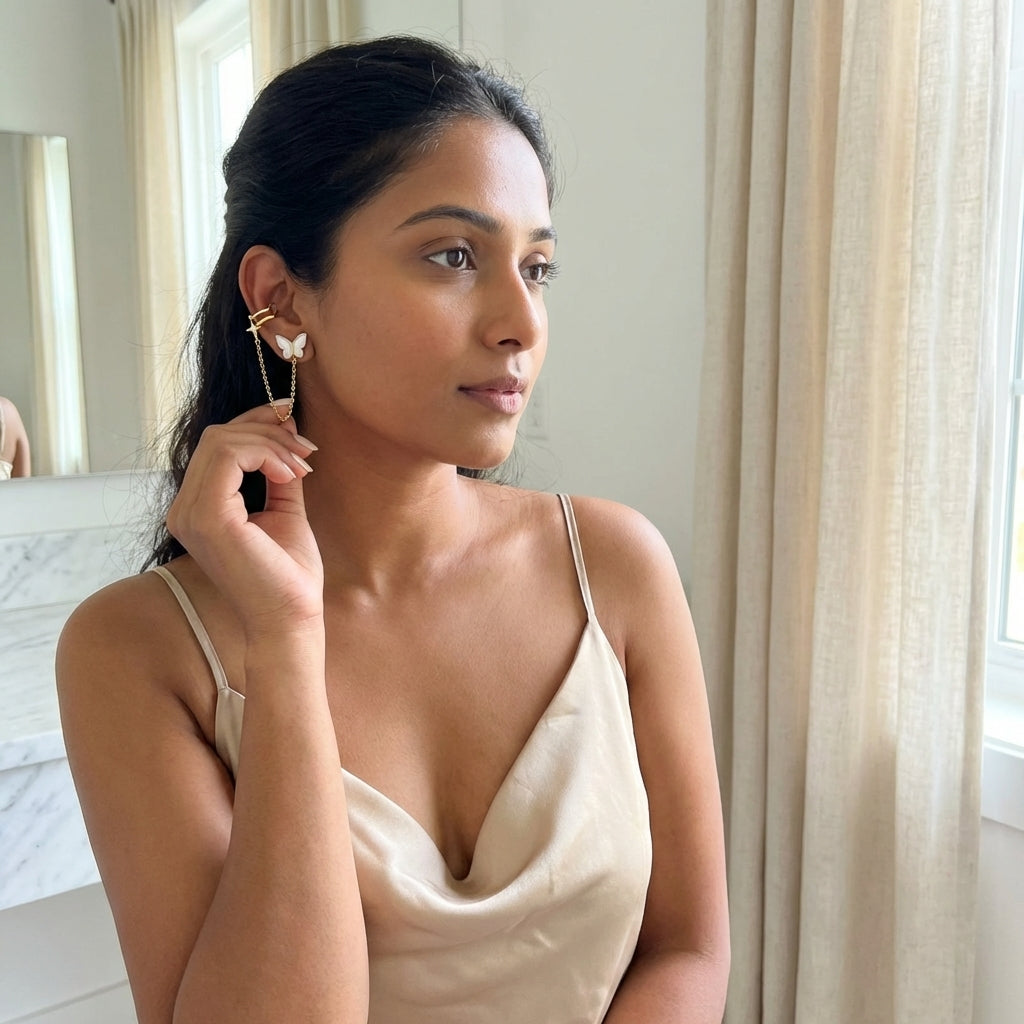 Butterfly Gold Ear Cuff with Chain