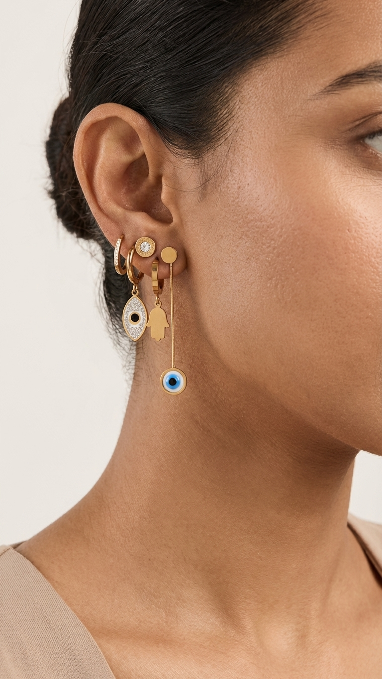 Gold Evil Eye Earring Stack Set