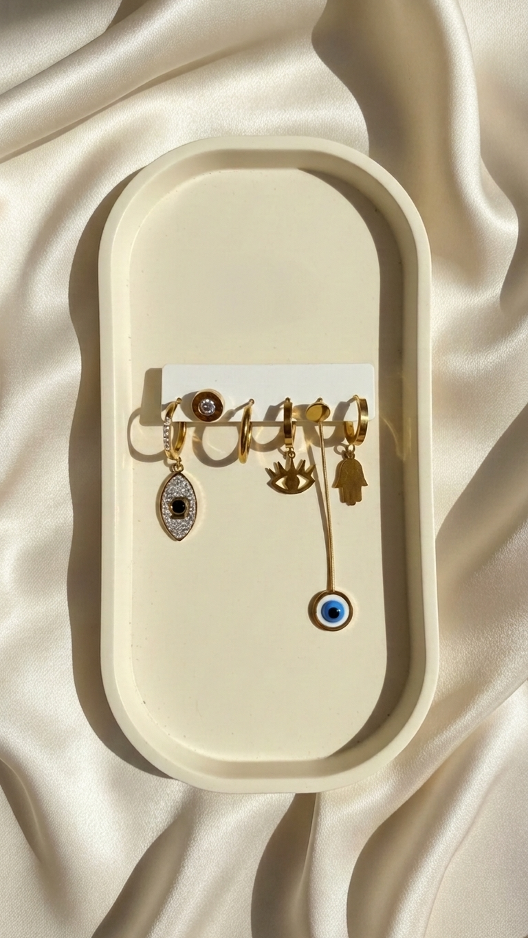 Gold Evil Eye Earring Stack Set