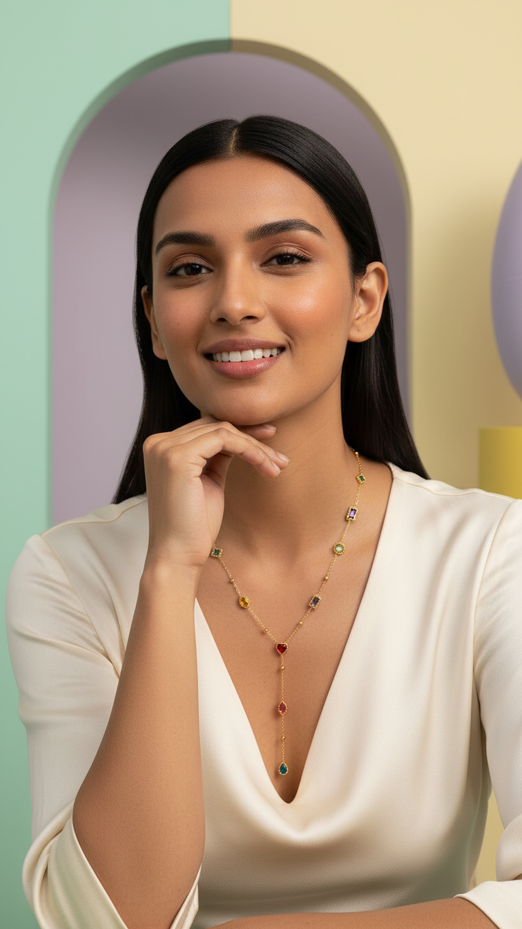 Multi-Stone Rhinestone Necklace – Gold Anti-Tarnish Y Necklace