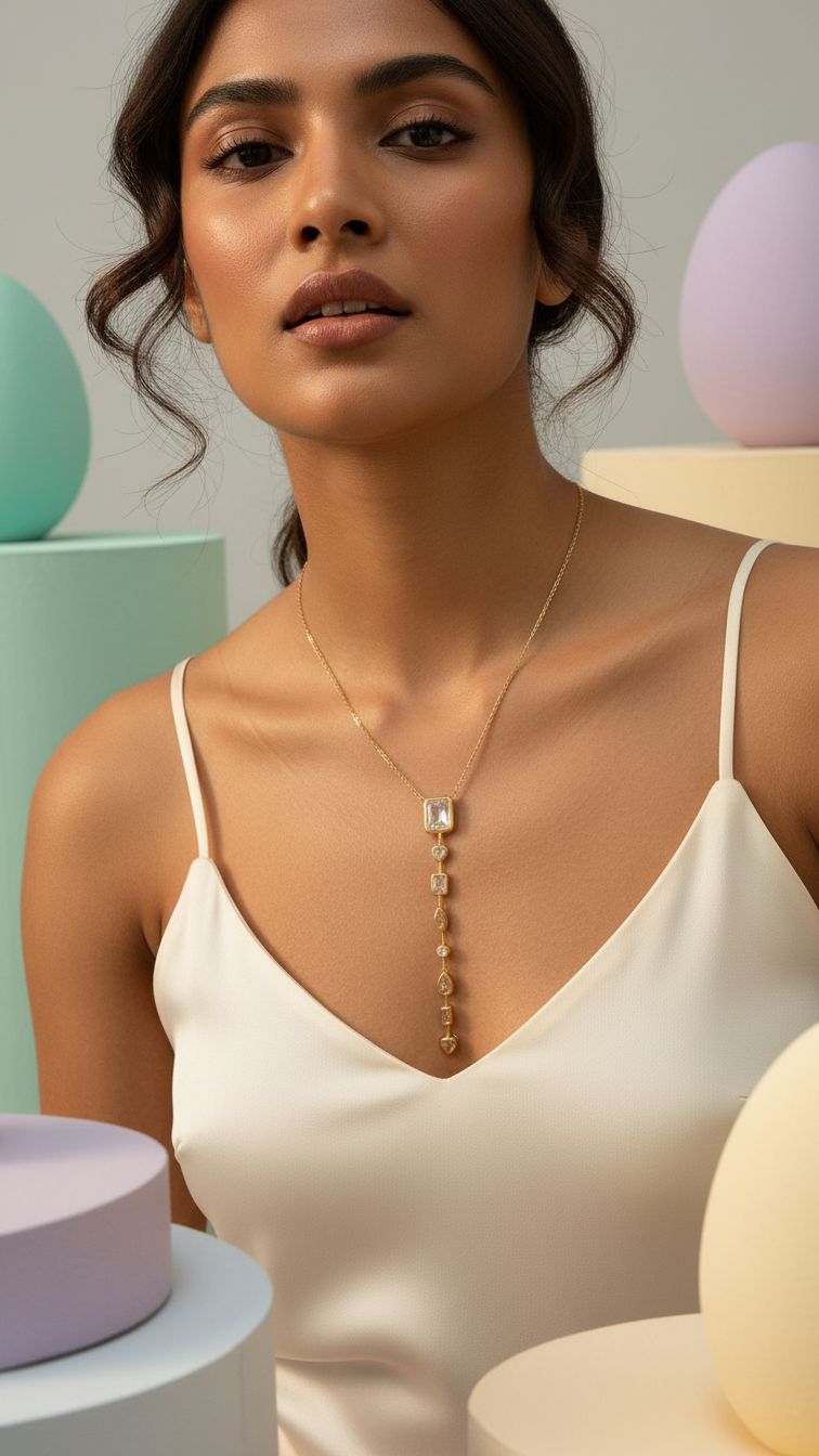 Elara Minimal Drop y shaped Necklace – Gold Anti-Tarnish multicolor necklace