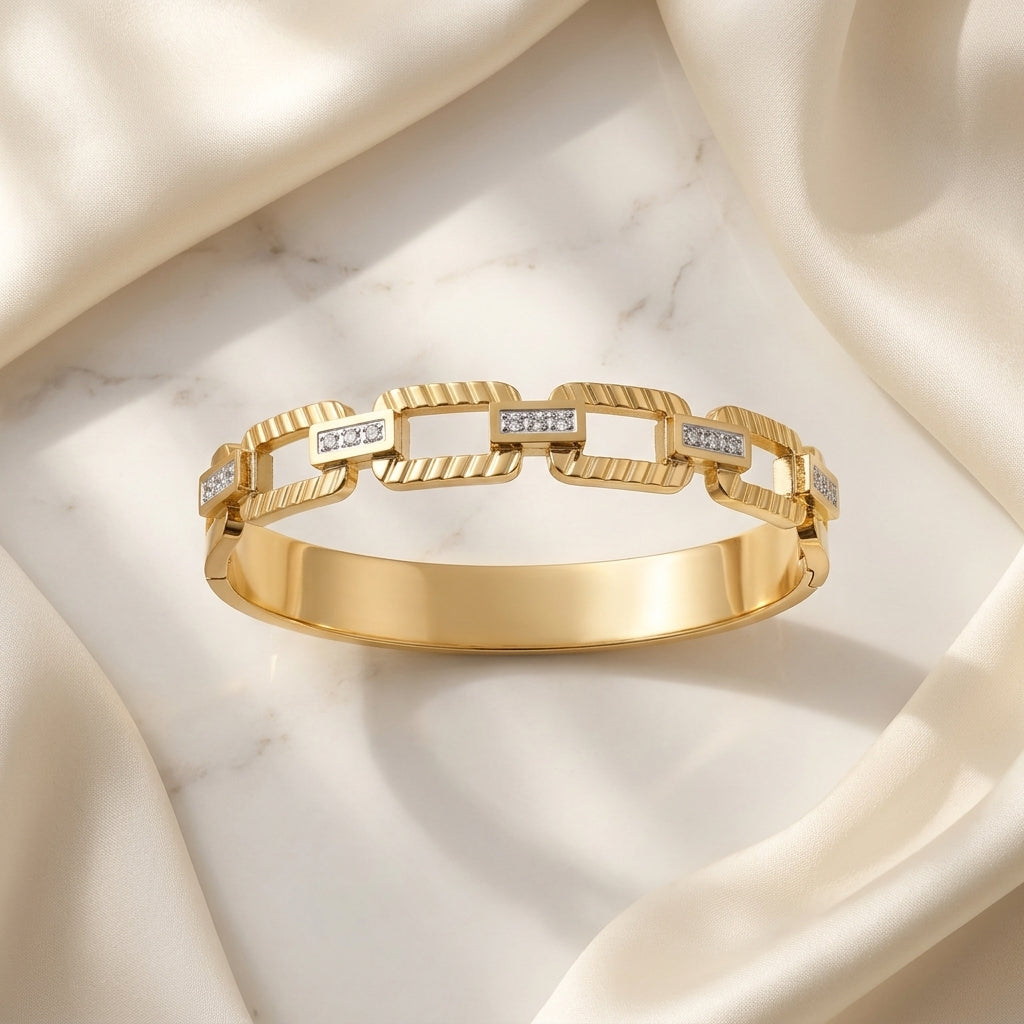 Aurelia Link Bangle – Gold Anti-Tarnish Crystal Chain Bracelet