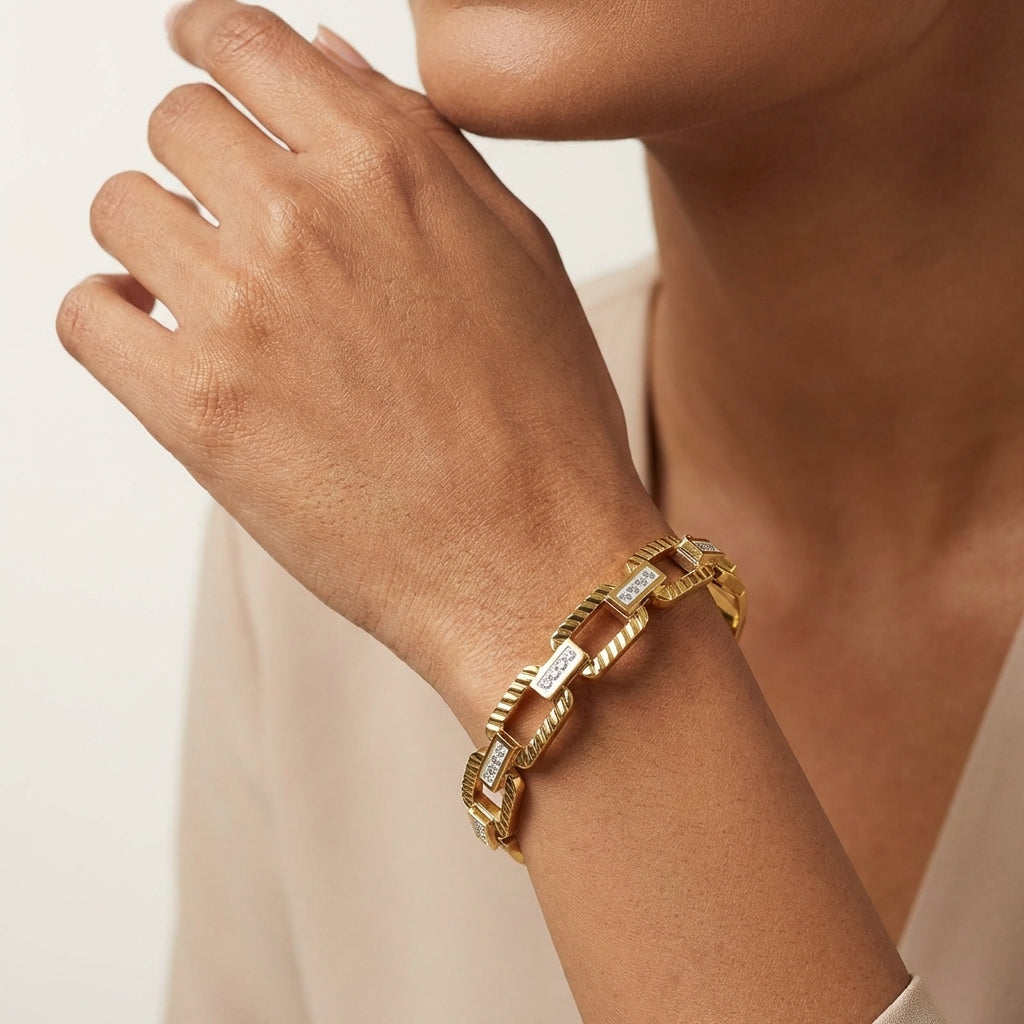 Aurelia Link Bangle – Gold Anti-Tarnish Crystal Chain Bracelet