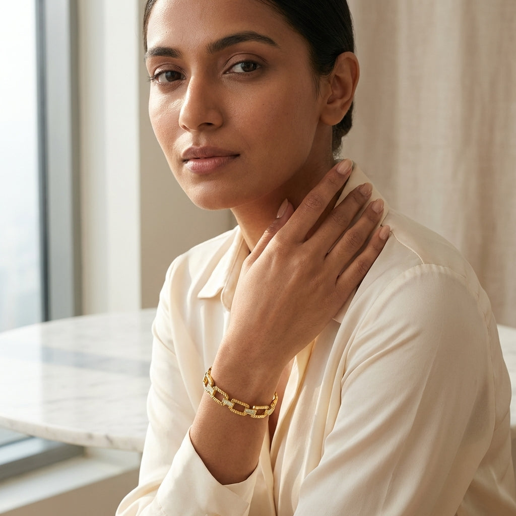Aurelia Link Bangle – Gold Anti-Tarnish Crystal Chain Bracelet