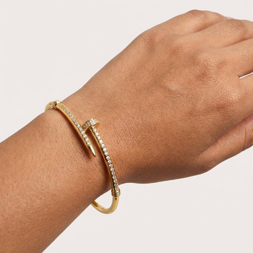 Nail Luxe Bangle – Gold Anti-Tarnish Crystal Nail Bracelet
