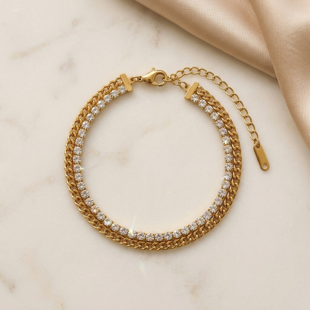 Nova Tennis Chain Bracelet – Gold Anti-Tarnish Crystal Layered Bracelet
