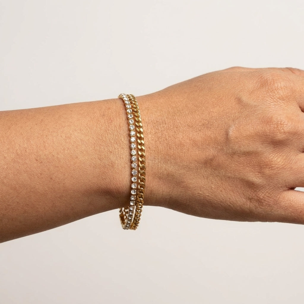 Nova Tennis Chain Bracelet – Gold Anti-Tarnish Crystal Layered Bracelet