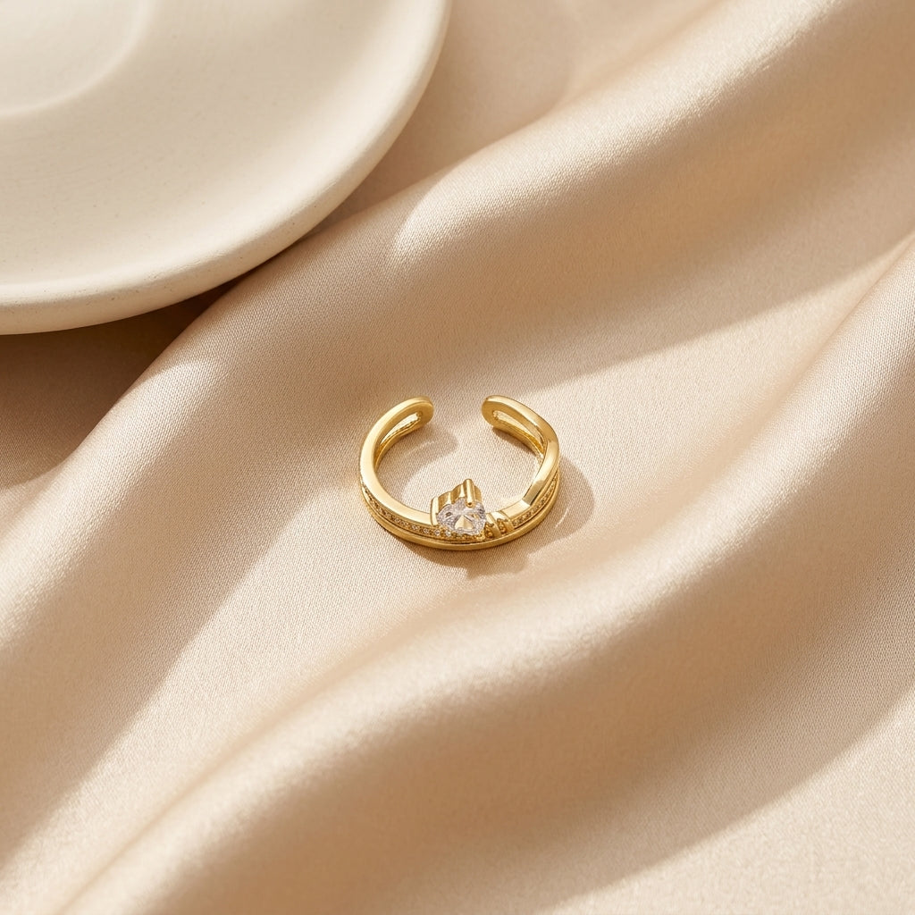 Luna Adjustable Ring – Gold Anti-Tarnish Crystal Open Ring