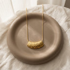 Minimal Gold Textured Bar Pendant Necklace