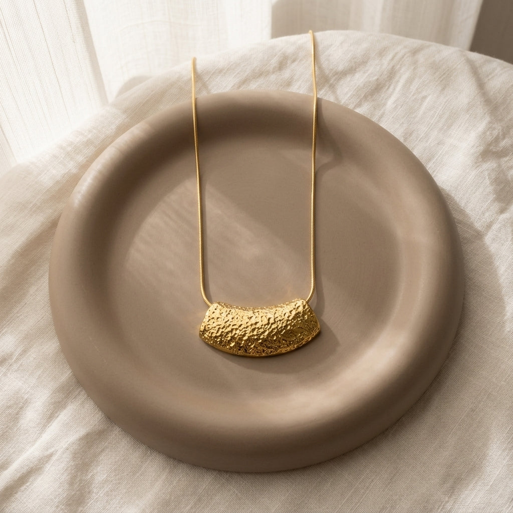 Minimal Gold Textured Bar Pendant Necklace