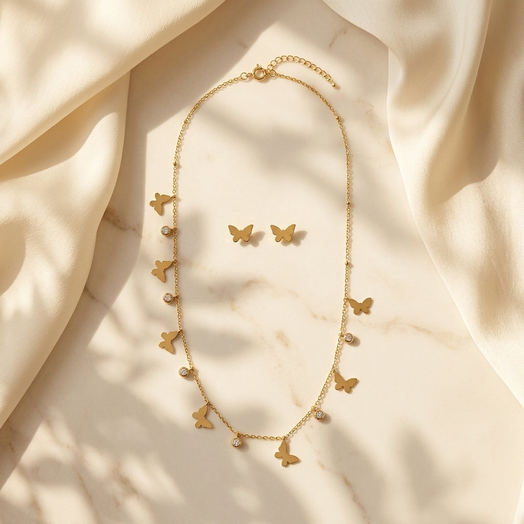 Butterfly Charm Necklace & Earrings Set