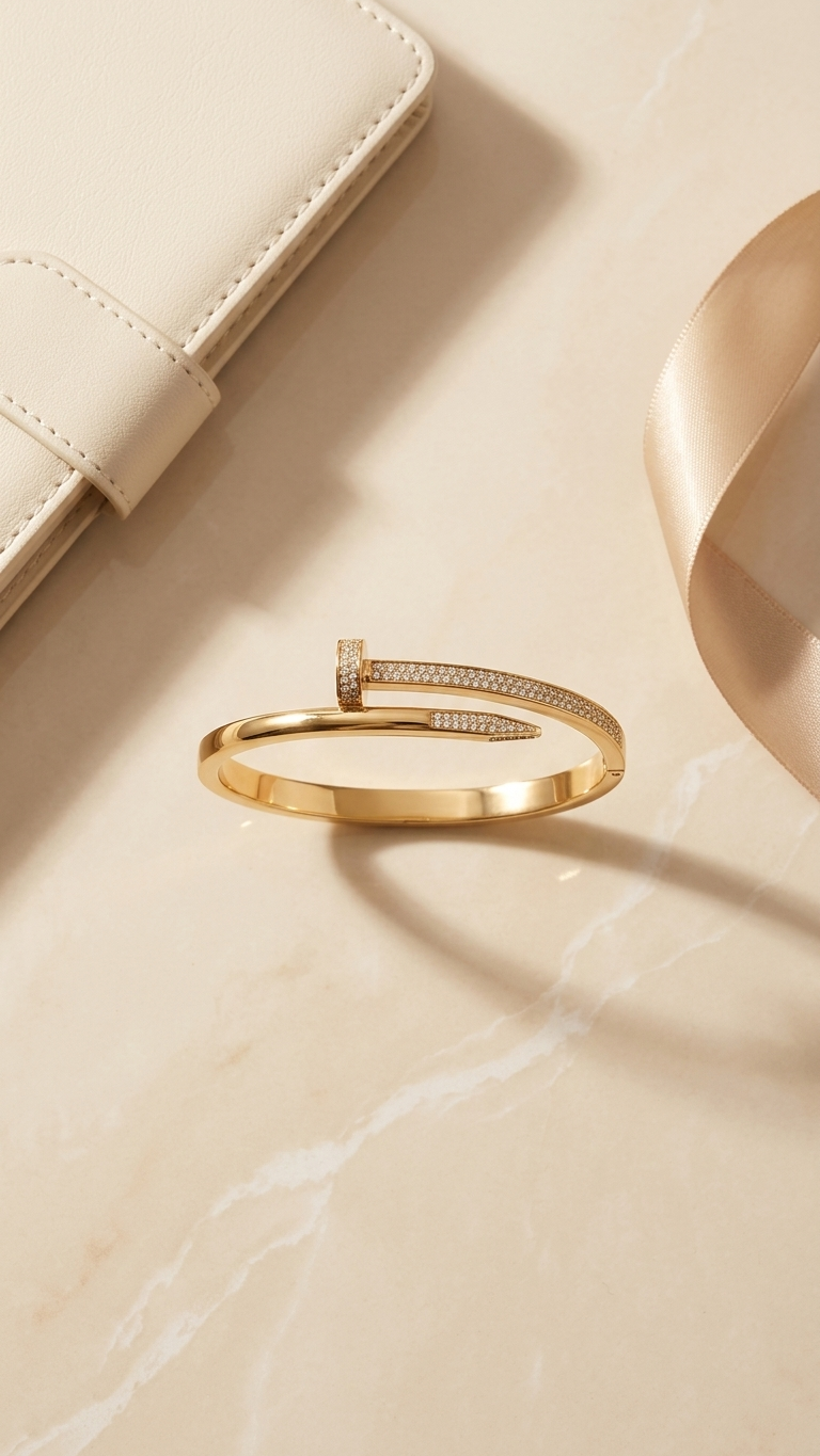 Gold Nail Bracelet with Zircon Detailing