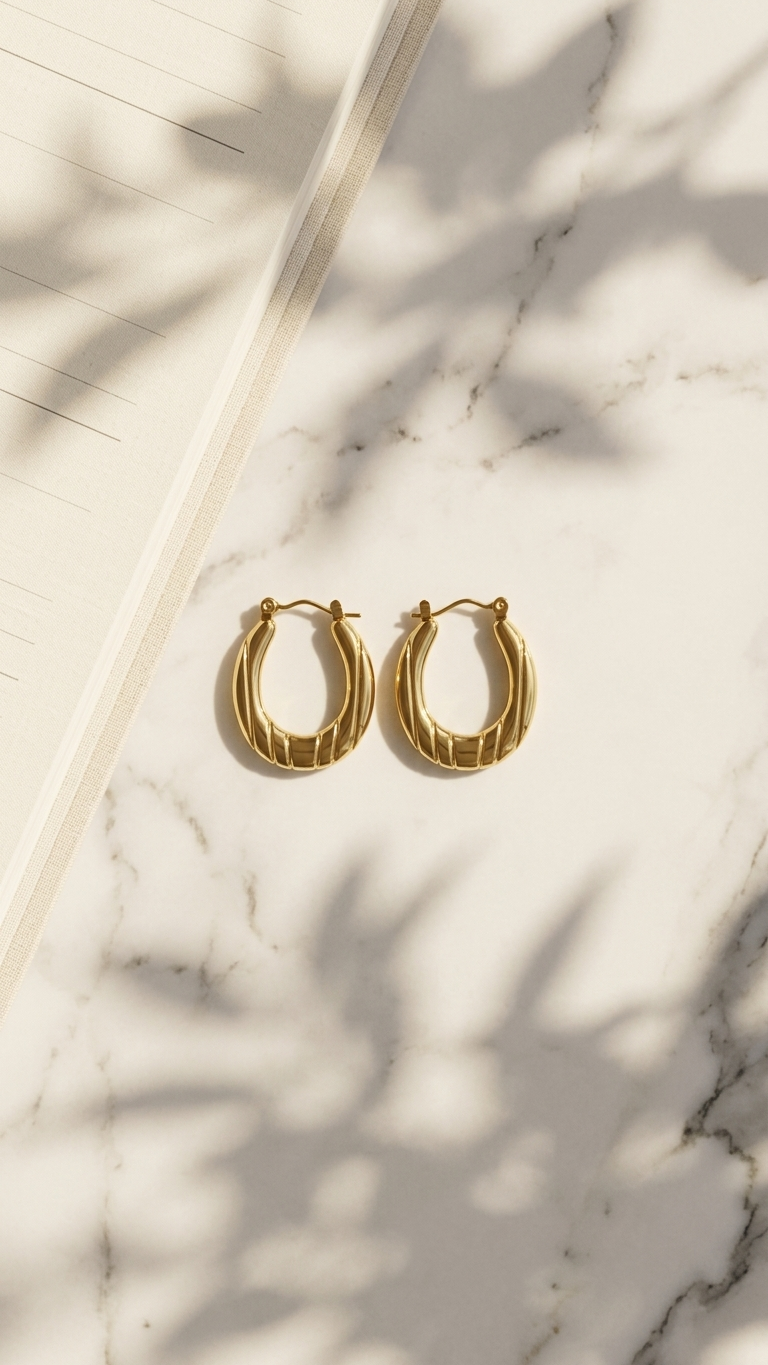 Ribbed Gold Hoop Earrings