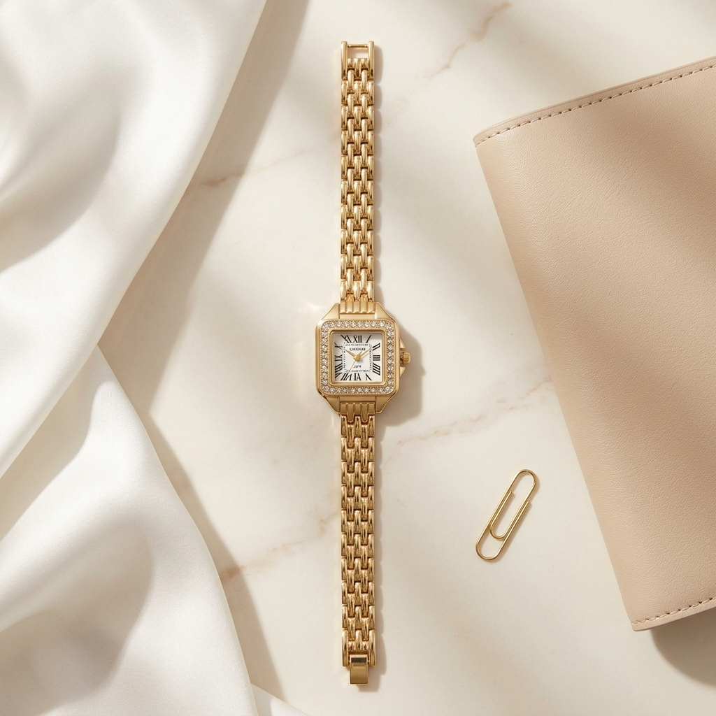 Crystal Square Gold Watch