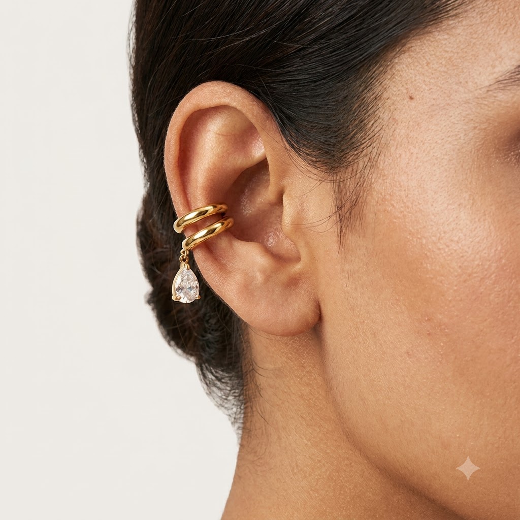 Teardrop Crystal Ear-Cuff (Single Ear)