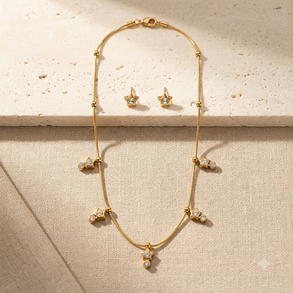 Celestial Star Charm Necklace & Earrings Set