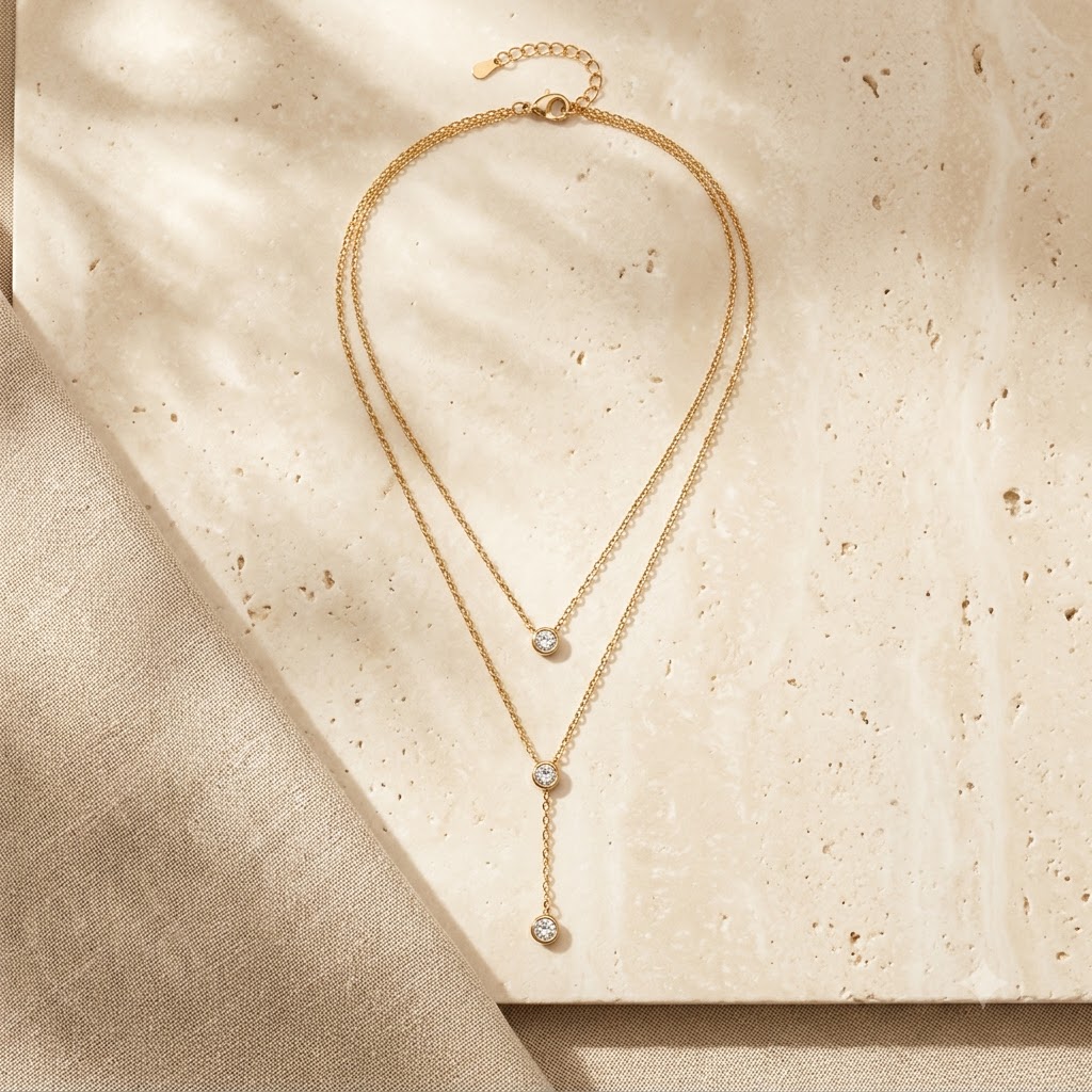 Double-Layered Crystal Drop Necklace