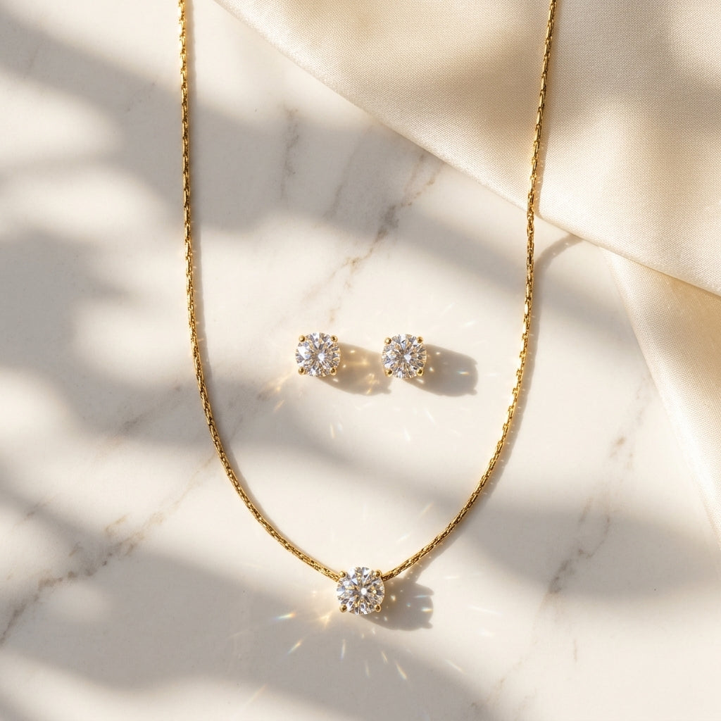 Classic Solitaire Necklace & Stud Set