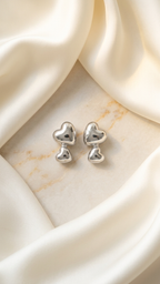 Twin Heart Silver Stud Earrings