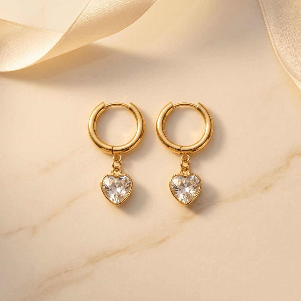 Crystal Heart Hoop Earrings