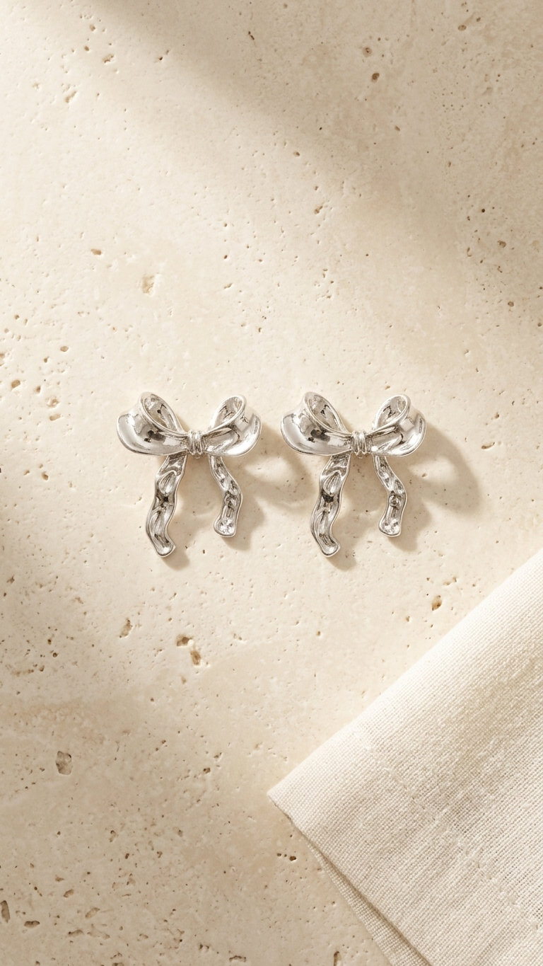 Silver Bow Stud Earrings
