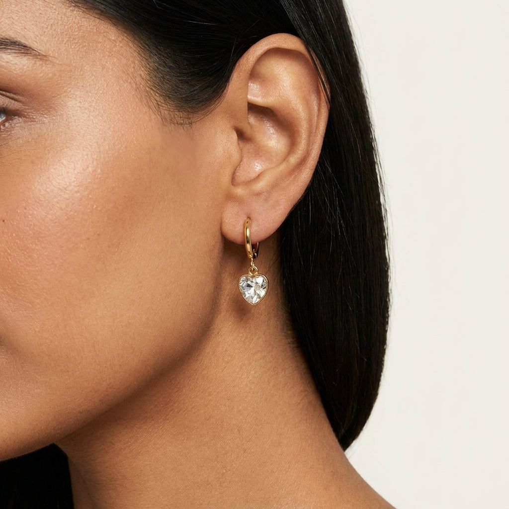 Crystal Heart Hoop Earrings